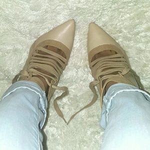 Tan lace up ankle booties